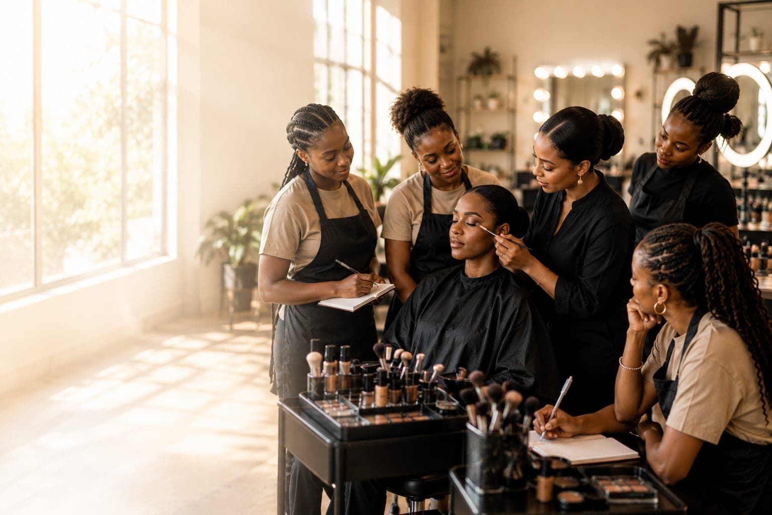 Students receiving practical beauty training at Huzali Academy